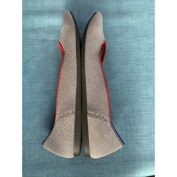 Rothy’s RETIRED Gray Red &amp; Blue piping The Point Toe Ballet Flat 7.5