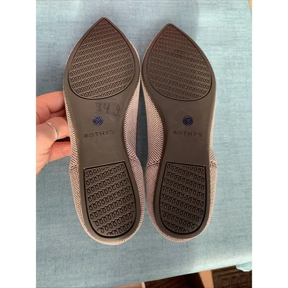 Rothy’s RETIRED Gray Red &amp; Blue piping The Point Toe Ballet Flat 7.5
