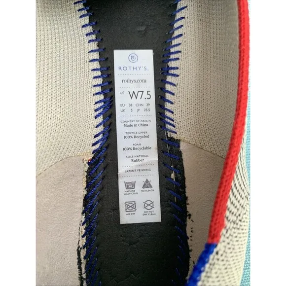 Rothy’s RETIRED Gray Red &amp; Blue piping The Point Toe Ballet Flat 7.5