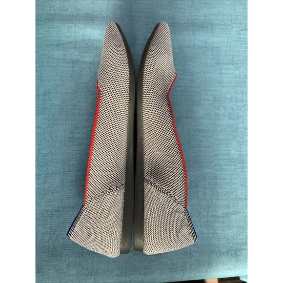 Rothy’s RETIRED Gray Red &amp; Blue piping The Point Toe Ballet Flat 7.5