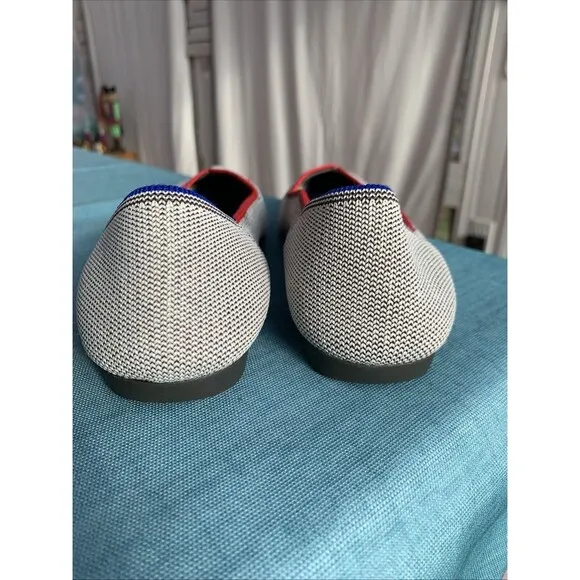 Rothy’s RETIRED Gray Red &amp; Blue piping The Point Toe Ballet Flat 7.5