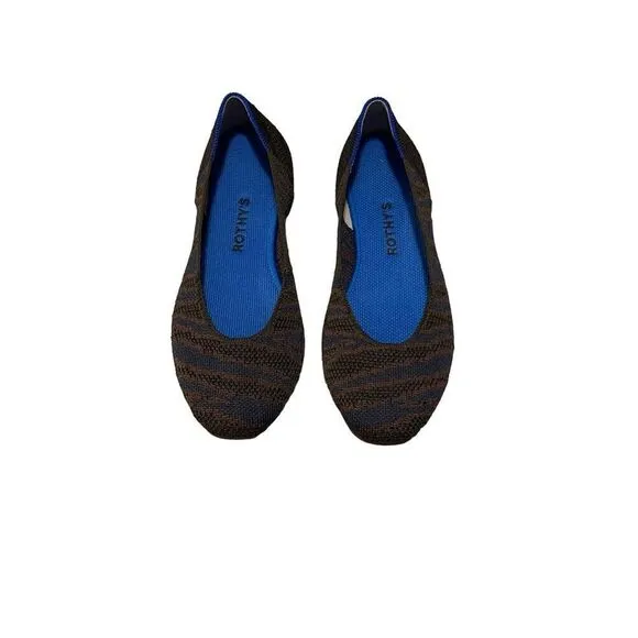 Rothy’s Sapphire Zebra Square Toe Ballet Flat Animal Print Shoes Size 7.5