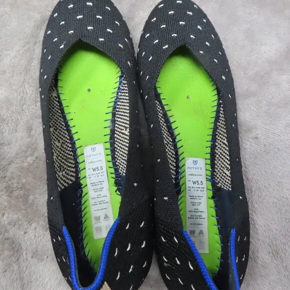 Rothy's Shoes US 5.5W The Flat Ivory Polka Dot Print Fabric Ballet Flats