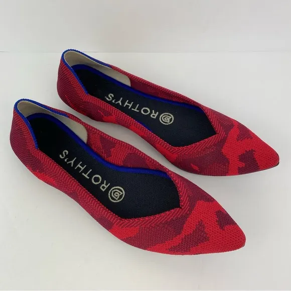 Rothy’s size 6 Women’s Red Camo Pointed Toe Ballet Flats