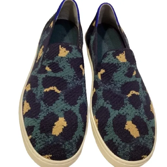 Rothy’s Slip On Blue Spot Leopard Cheetah Print Sneakers Navy US 9.5