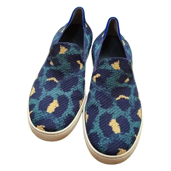 Rothy’s Slip On Blue Spot Leopard Cheetah Print Sneakers Navy US 9.5