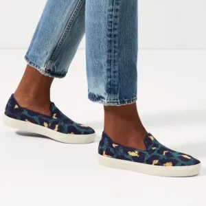 Rothy’s Slip On Blue Spot Leopard Cheetah Print Sneakers Navy US 9.5