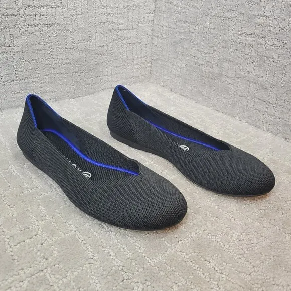 Rothy’s The Flat Solid Black Round Toe Slip On Shoes Multiple Sizes