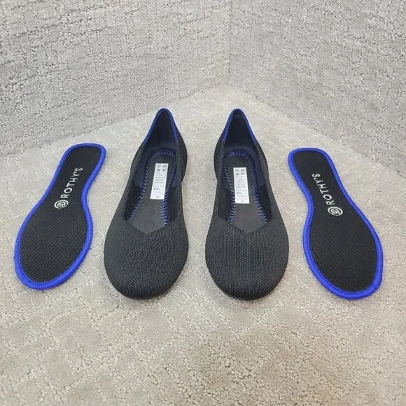 Rothy’s The Flat Solid Black Round Toe Slip On Shoes Multiple Sizes