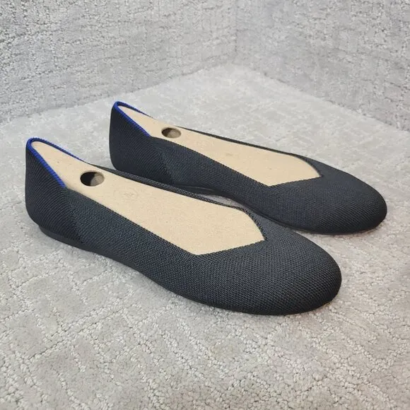Rothy’s The Flat Solid Black Round Toe Slip On Shoes Multiple Sizes
