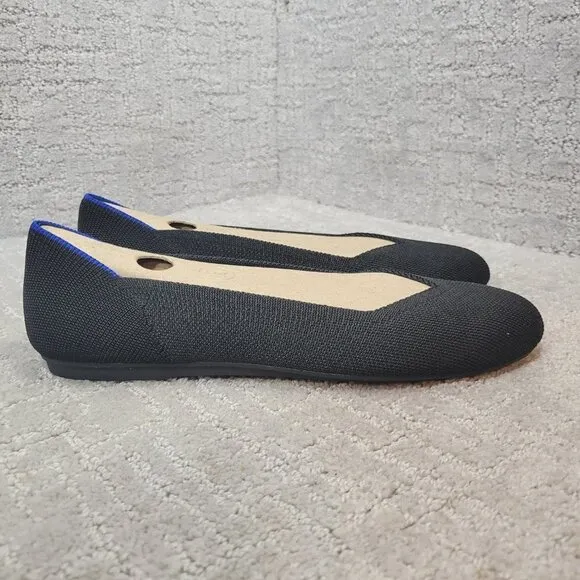 Rothy’s The Flat Solid Black Round Toe Slip On Shoes Multiple Sizes