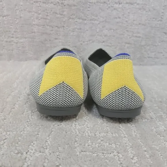Rothy's The Flat Womens US 8 Shale Ribbon Yellow Stripe Round Toe Ballet Shoes