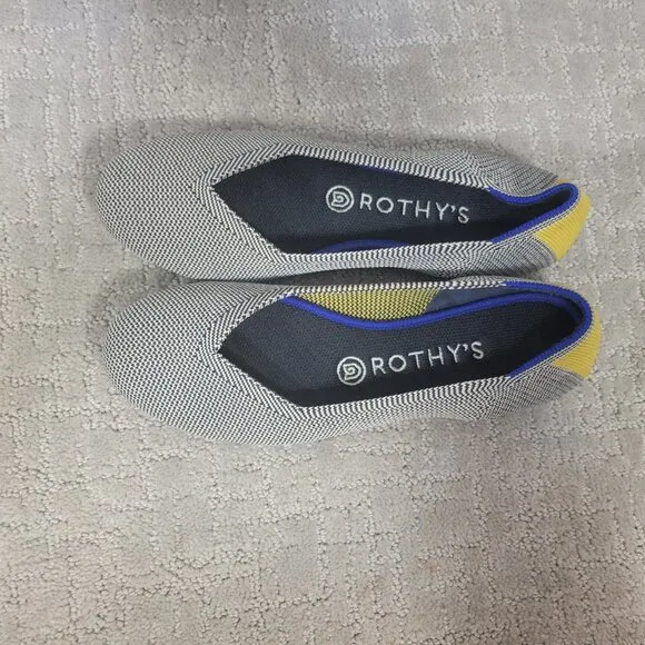 Rothy's The Flat Womens US 8 Shale Ribbon Yellow Stripe Round Toe Ballet Shoes