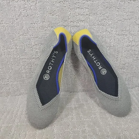 Rothy's The Flat Womens US 8 Shale Ribbon Yellow Stripe Round Toe Ballet Shoes