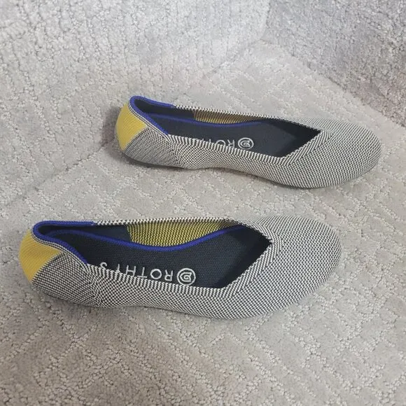 Rothy's The Flat Womens US 8 Shale Ribbon Yellow Stripe Round Toe Ballet Shoes