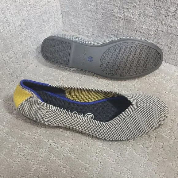 Rothy's The Flat Womens US 8 Shale Ribbon Yellow Stripe Round Toe Ballet Shoes