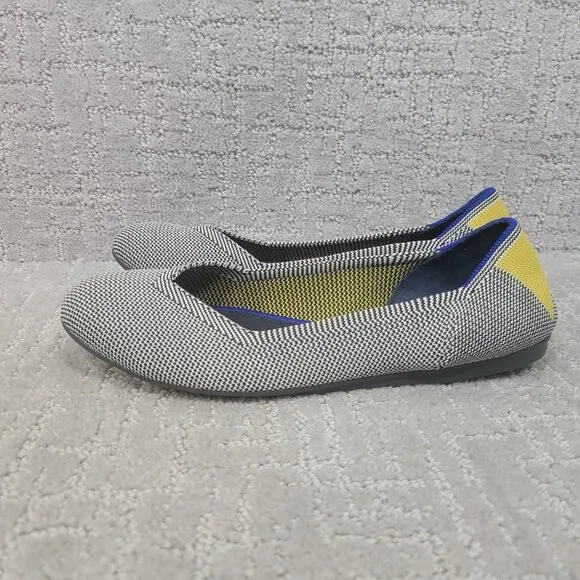 Rothy's The Flat Womens US 8 Shale Ribbon Yellow Stripe Round Toe Ballet Shoes