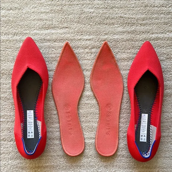 Rothy's The Point Ballet Flat Pointed Toe Slip on Shoes in Flame Red Size 11