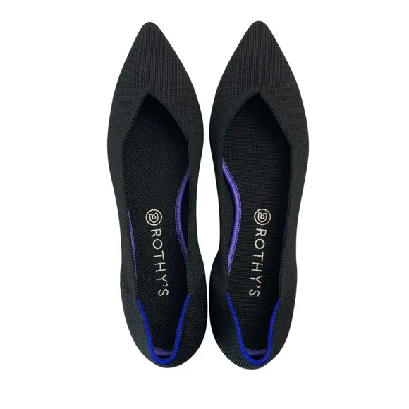 ROTHY'S The Point Flats Slip-On Ballet Shoes in Black with Blue Halo Size 13