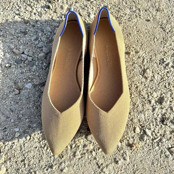 Rothy’s The Point Toe Ballet Flat Slip On Shoes Camel Shade Size 10
