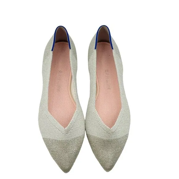 Rothy's The Pointed Toe Ballet Flat Slip On Diamond Metallic Size 10.5 NWOB
