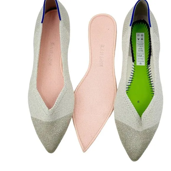 Rothy's The Pointed Toe Ballet Flat Slip On Diamond Metallic Size 10.5 NWOB