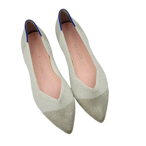 Rothy's The Pointed Toe Ballet Flat Slip On Diamond Metallic Size 10.5 NWOB