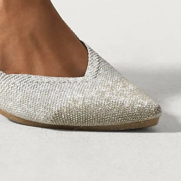 Rothy's The Pointed Toe Ballet Flat Slip On Diamond Metallic Size 10.5 NWOB