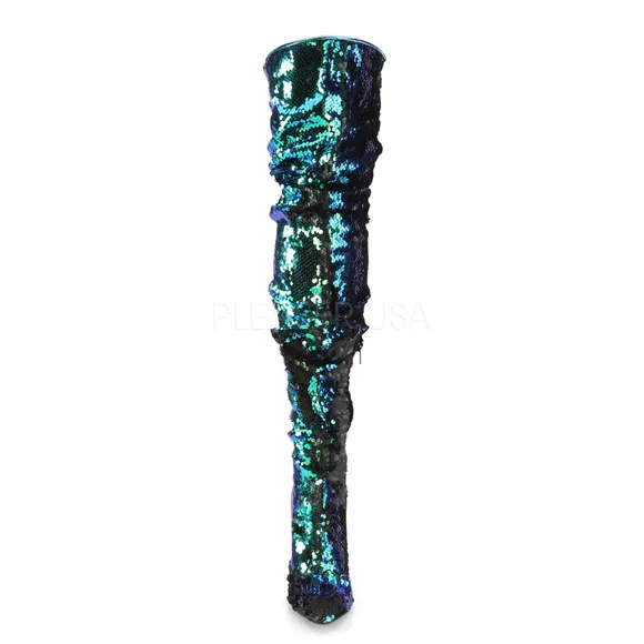 Ruched Sequins Knee High Heel Boots