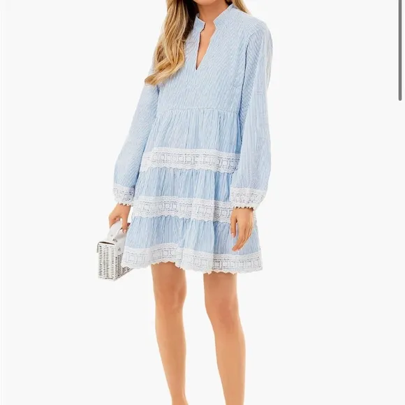 SAIL TO SABLE X STYLE CHARADEBlue Seersucker Charlotte Dress