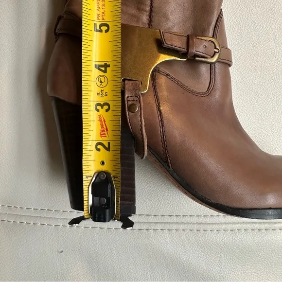 Saks Fifth Avenue 6.5 Sammie Brown Leather Brass Harness Womens Knee High Boots