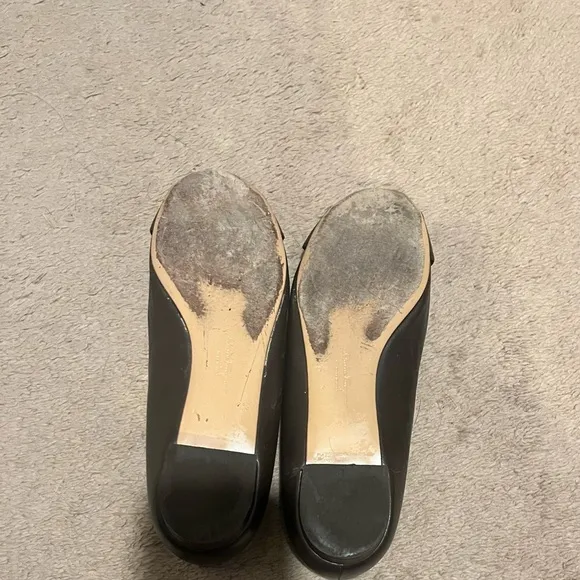 Salvatore Ferragamo Black Leather Ballet Flats with Golden Buckle size 9