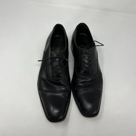 Salvatore Ferragamo Cap Toe Oxford Dress Shoes Black Mens Size 7.5 D