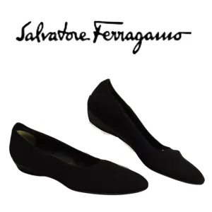 Salvatore Ferragamo Italy Made Womens 8 Black Suede Ballet Flats Shoes