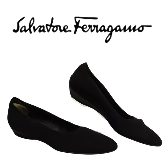 Salvatore Ferragamo Italy Made Womens 8 Black Suede Ballet Flats Shoes