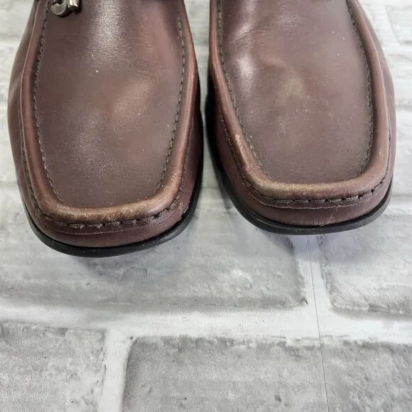 Salvatore Ferragamo Men' 10 Brown Leather Silver Horse Bit Loafer Dress Shoes
