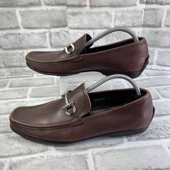 Salvatore Ferragamo Men' 10 Brown Leather Silver Horse Bit Loafer Dress Shoes