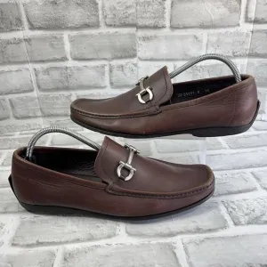 Salvatore Ferragamo Men' 10 Brown Leather Silver Horse Bit Loafer Dress Shoes