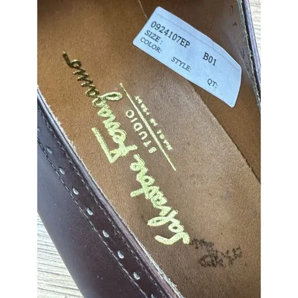 Salvatore Ferragamo Shoes Men's 8D Brown Leather Plain Toe Oxford Dress