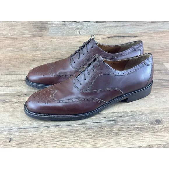 Salvatore Ferragamo Shoes Men's 8D Brown Leather Plain Toe Oxford Dress