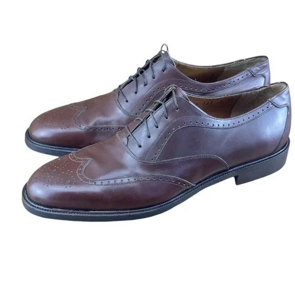 Salvatore Ferragamo Shoes Men's 8D Brown Leather Plain Toe Oxford Dress