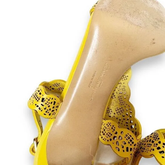 Salvatore Ferragamo Yellow Laser Cut Open Toe Heeled Sandals - Women’s Size 6 B