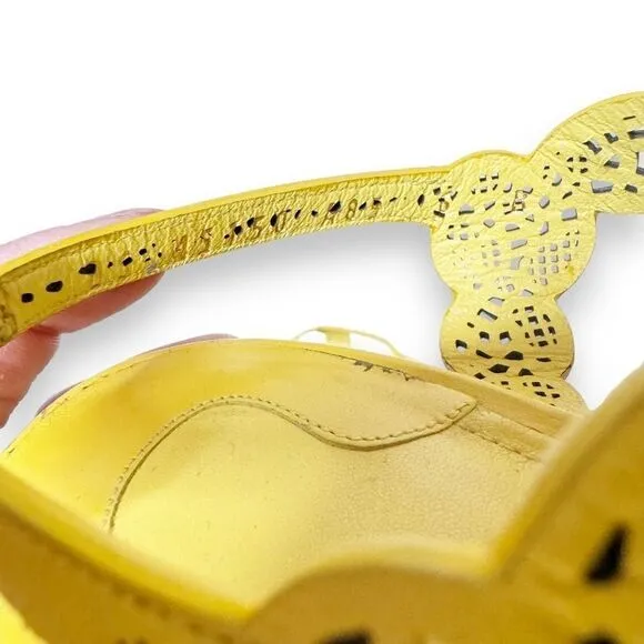Salvatore Ferragamo Yellow Laser Cut Open Toe Heeled Sandals - Women’s Size 6 B