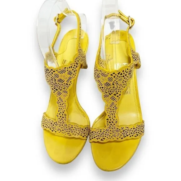 Salvatore Ferragamo Yellow Laser Cut Open Toe Heeled Sandals - Women’s Size 6 B