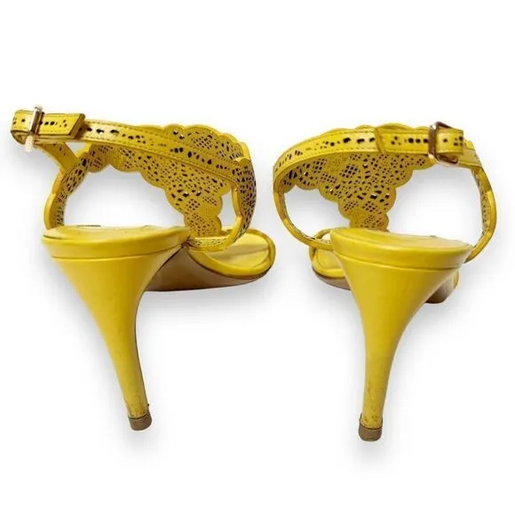 Salvatore Ferragamo Yellow Laser Cut Open Toe Heeled Sandals - Women’s Size 6 B
