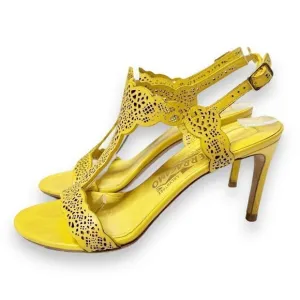 Salvatore Ferragamo Yellow Laser Cut Open Toe Heeled Sandals - Women’s Size 6 B