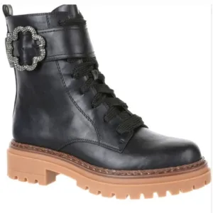 Sam and Libby Size 9 Chunky Black Lace-up Moto Ankle Boots, Zipper Sides, NWOT