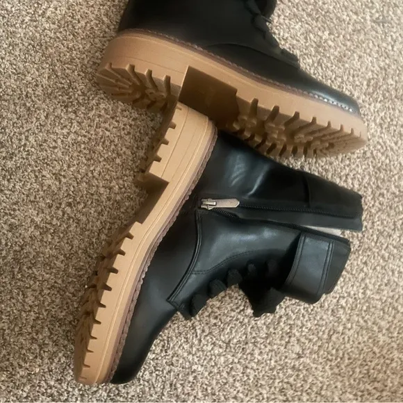Sam and Libby Size 9 Chunky Black Lace-up Moto Ankle Boots, Zipper Sides, NWOT