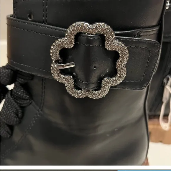 Sam and Libby Size 9 Chunky Black Lace-up Moto Ankle Boots, Zipper Sides, NWOT