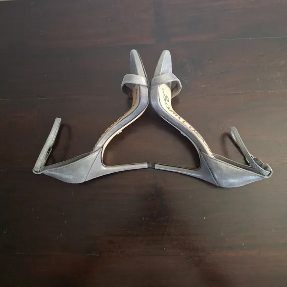 SAM EDELMAN &quot;Ariella&quot; Leather Stiletto Ankle Strap Dress Sandal-Silver- Size 6